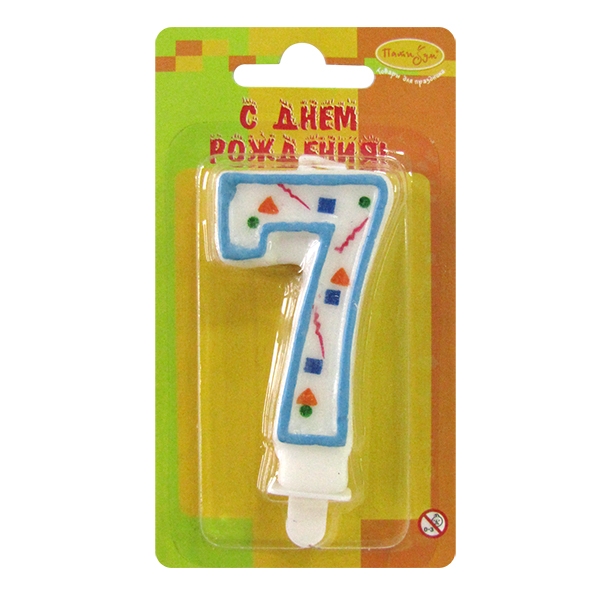 Свеча Цифра 7 Голубое Конфетти  