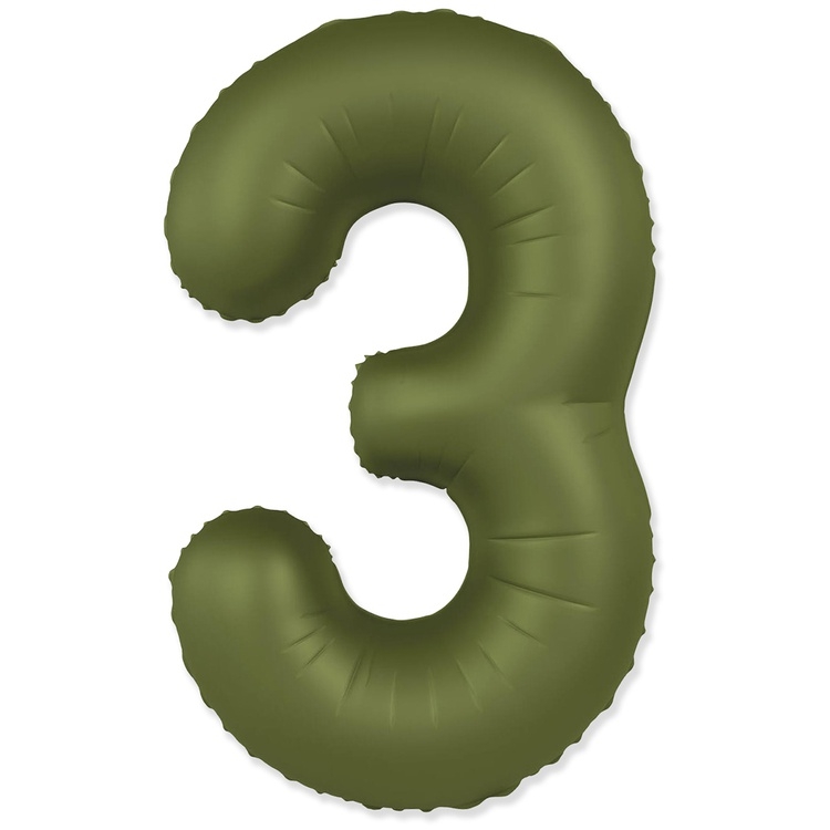 Шар Цифра "3" Slim Оливковый / Olive Green (в упаковке)  